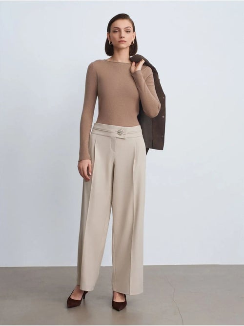 DILVIN Pantalon Large En Crêpe À Taille Haute - Kiabi DILVIN Pantalon Large En Crêpe À Taille Haute - Kiabi
