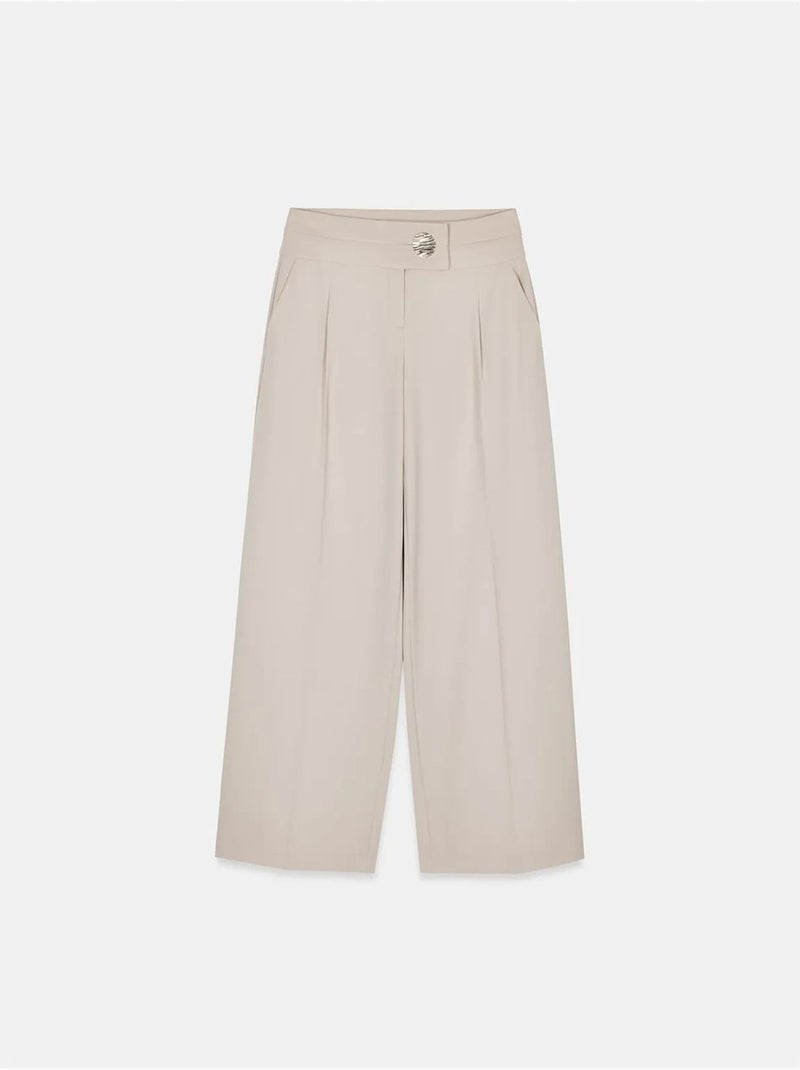 DILVIN Pantalon Large En Crêpe À Taille Haute Sable - Kiabi