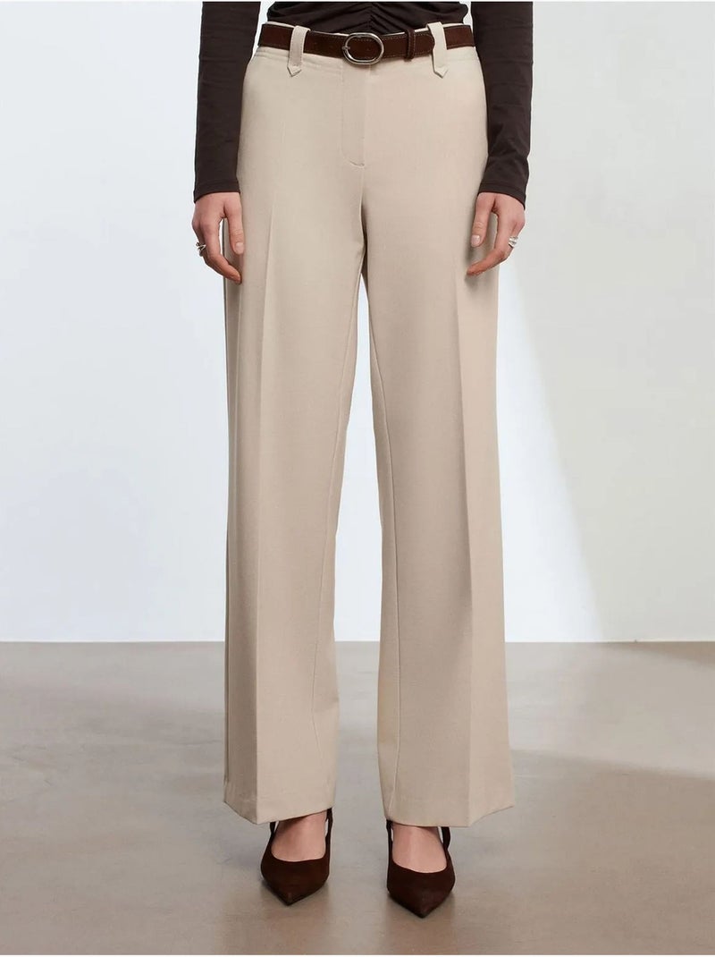 DILVIN Pantalon Large En Crêpe À Taille Mi-haute Sable - Kiabi