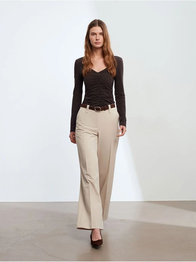 DILVIN Pantalon Large En Crêpe À Taille Mi-haute Sable - Kiabi