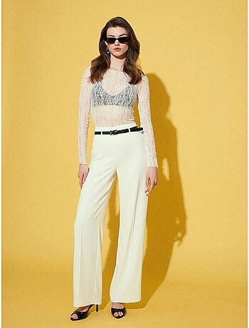 DILVIN Pantalon Large En Crêpe Avec Ceinture