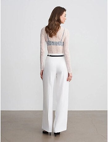 DILVIN Pantalon Large En Crêpe Avec Ceinture