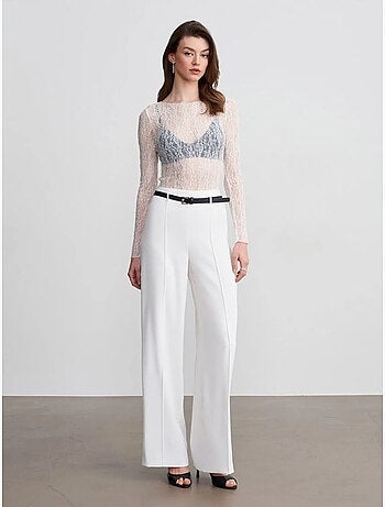DILVIN Pantalon Large En Crêpe Avec Ceinture