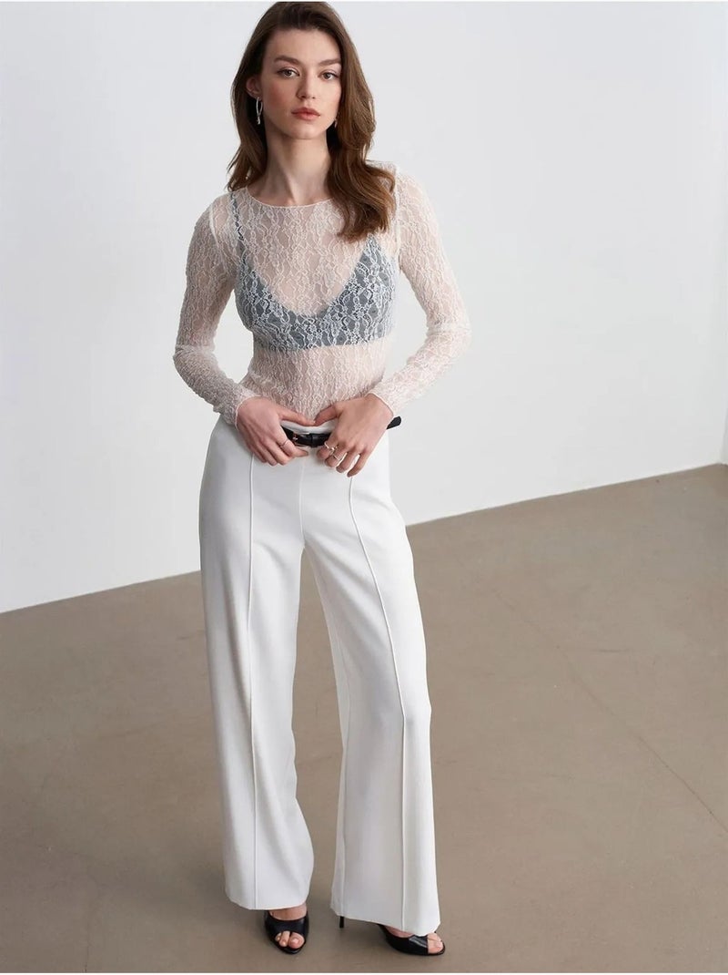 DILVIN Pantalon Large En Crêpe Avec Ceinture Blanc cassé - Kiabi