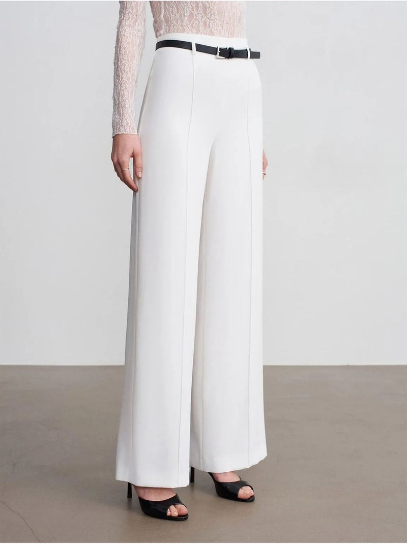 DILVIN Pantalon Large En Crêpe Avec Ceinture Blanc cassé - Kiabi
