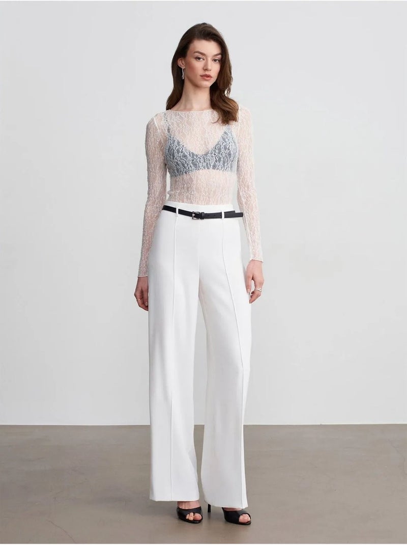DILVIN Pantalon Large En Crêpe Avec Ceinture Blanc cassé - Kiabi