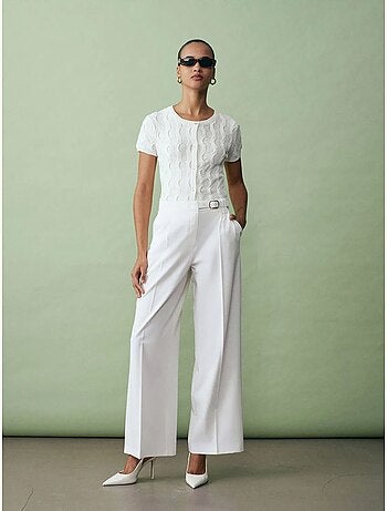 DILVIN Pantalon Large En Crêpe Avec Ceinture