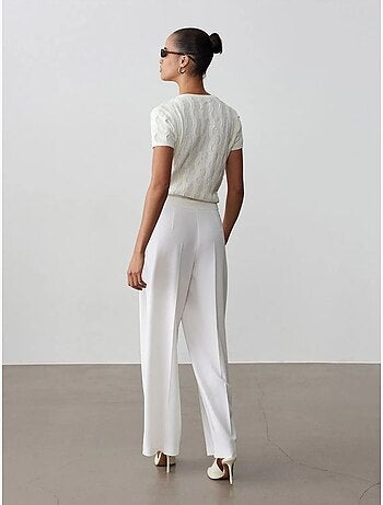 DILVIN Pantalon Large En Crêpe Avec Ceinture