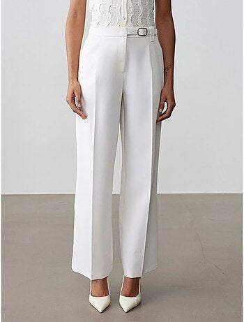 DILVIN Pantalon Large En Crêpe Avec Ceinture