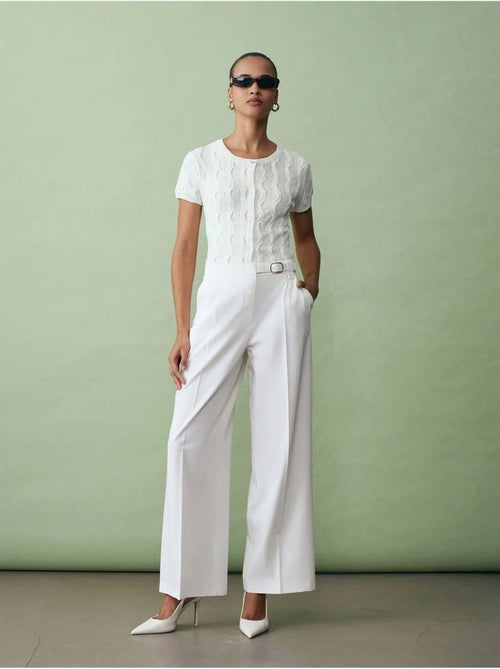 DILVIN Pantalon Large En Crêpe Avec Ceinture - Kiabi