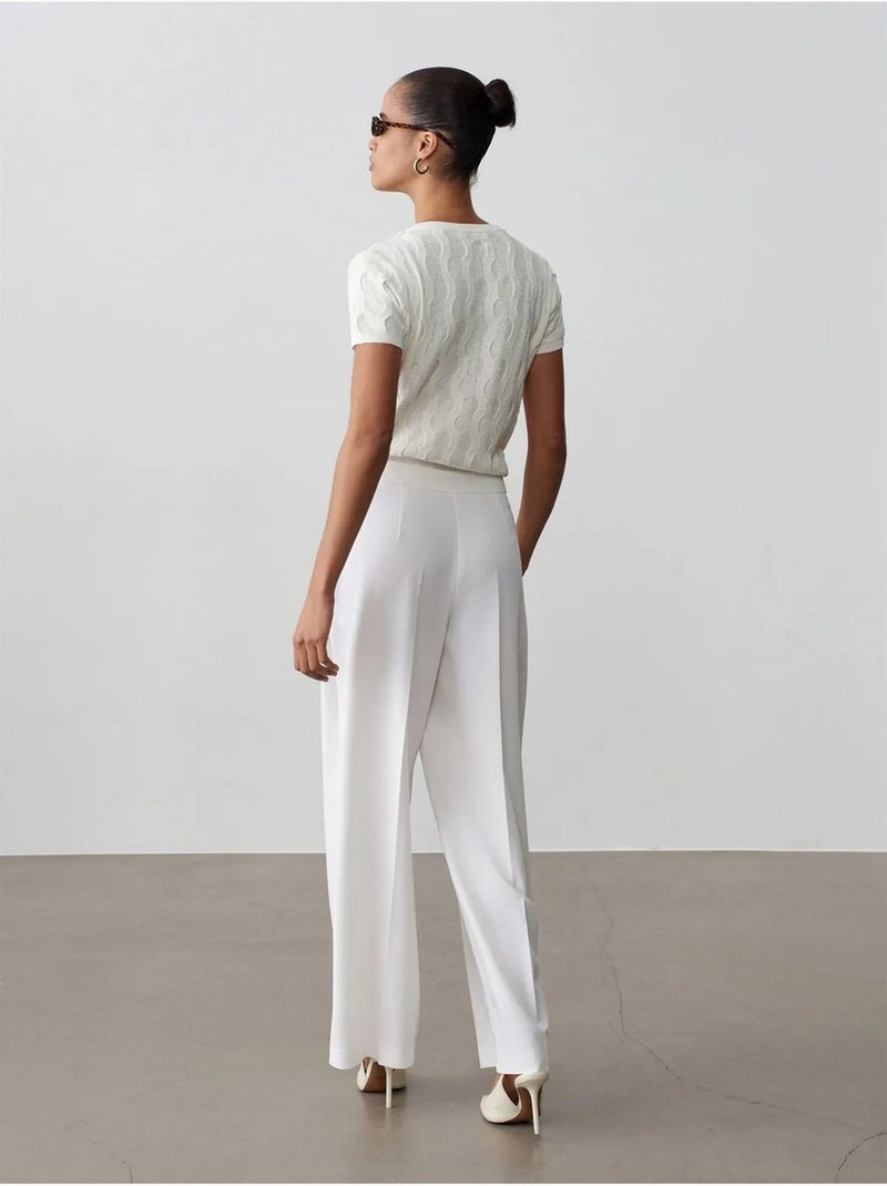 DILVIN Pantalon Large En Crêpe Avec Ceinture Blanc - Kiabi