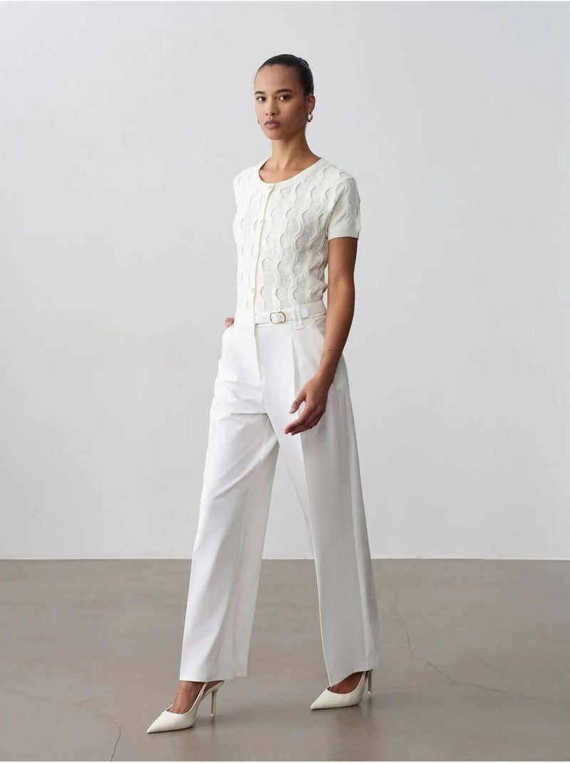 DILVIN Pantalon Large En Crêpe Avec Ceinture Blanc - Kiabi