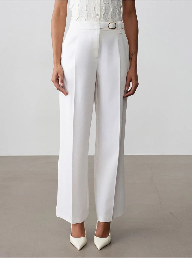 DILVIN Pantalon Large En Crêpe Avec Ceinture Blanc - Kiabi