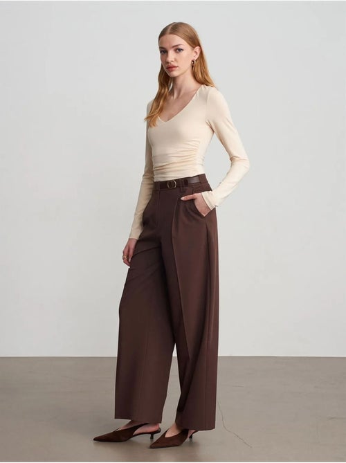 DILVIN Pantalon Large En Crêpe Avec Ceinture - Kiabi DILVIN Pantalon Large En Crêpe Avec Ceinture - Kiabi