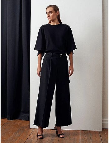 DILVIN Pantalon Large En Crêpe Avec Ceinture