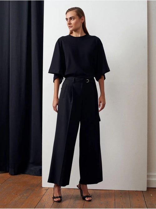 DILVIN Pantalon Large En Crêpe Avec Ceinture - Kiabi