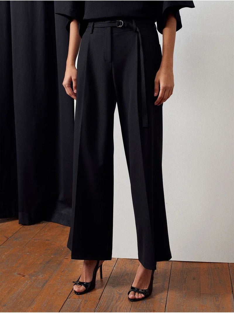 DILVIN Pantalon Large En Crêpe Avec Ceinture Noir - Kiabi