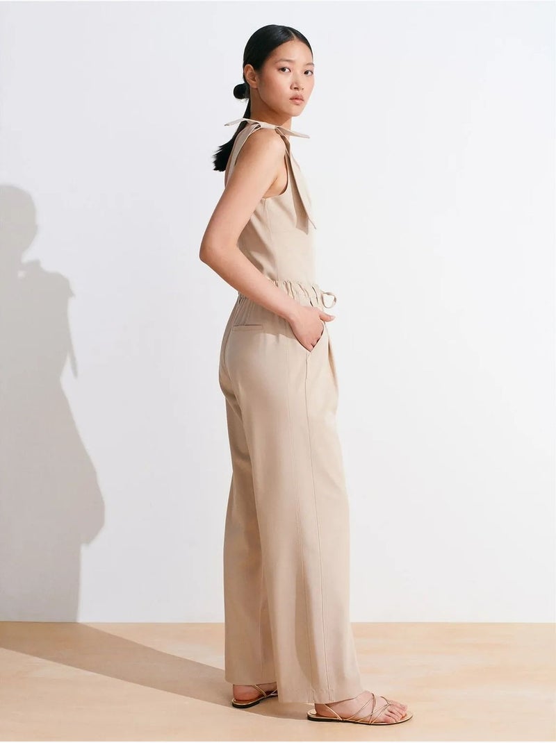 DILVIN Pantalon Large En Crêpe Beige - Kiabi