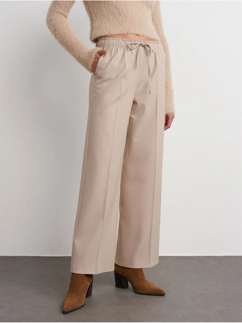 DILVIN Pantalon Large En Crêpe Beige - Kiabi