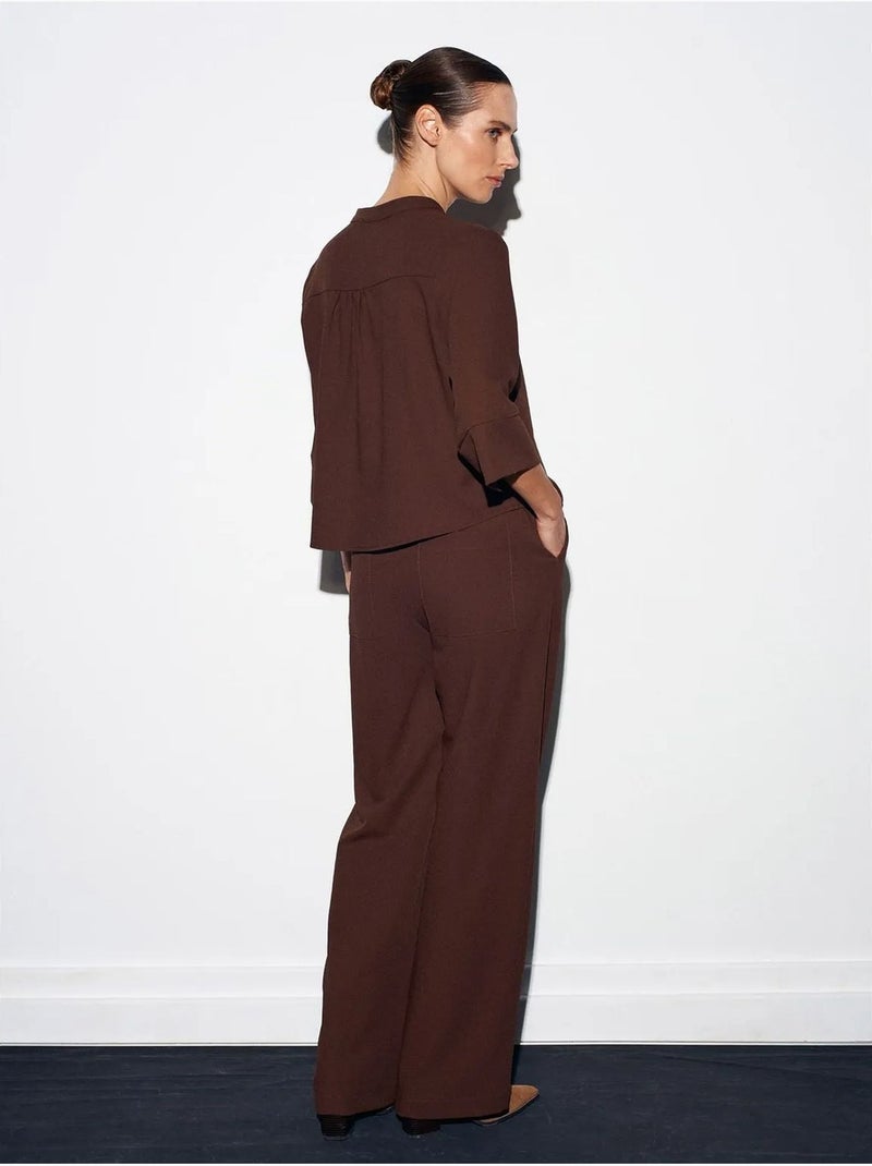 DILVIN Pantalon Large En Crêpe Pour Femme Marron chocolat - Kiabi