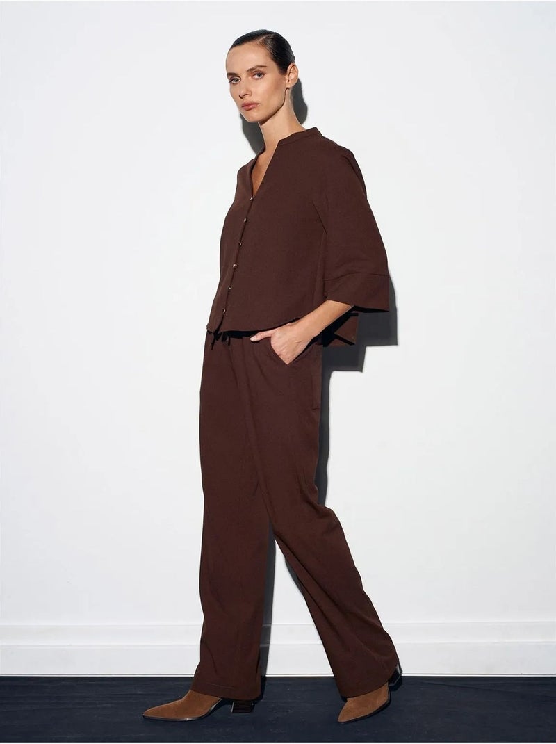 DILVIN Pantalon Large En Crêpe Pour Femme Marron chocolat - Kiabi