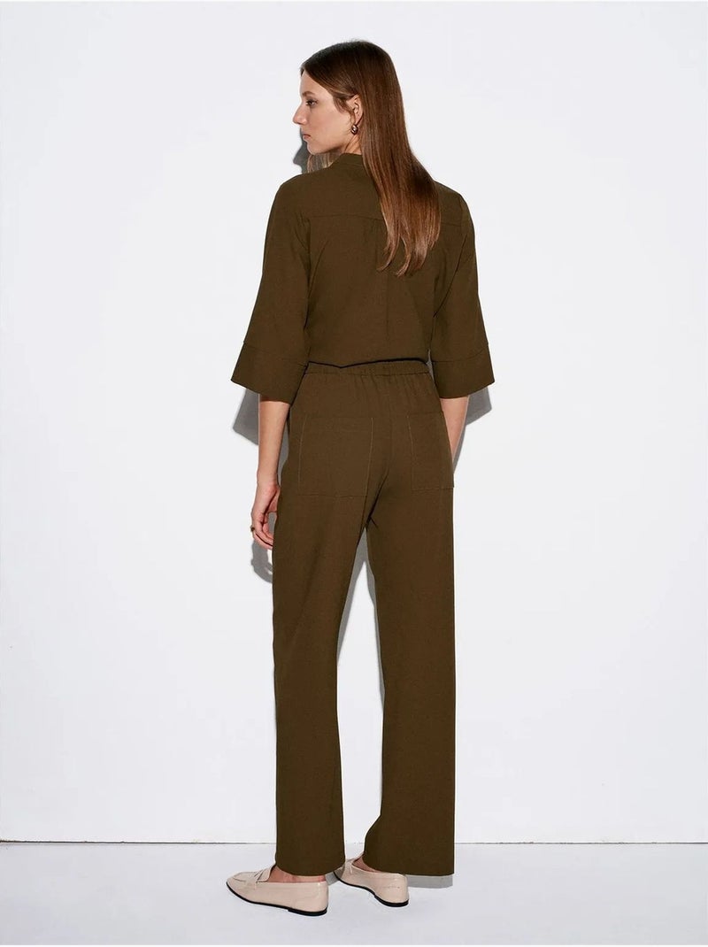 DILVIN Pantalon Large En Crêpe Pour Femme Vert kaki - Kiabi