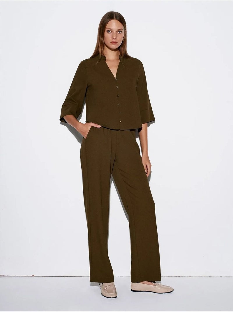 DILVIN Pantalon Large En Crêpe Pour Femme Vert kaki - Kiabi
