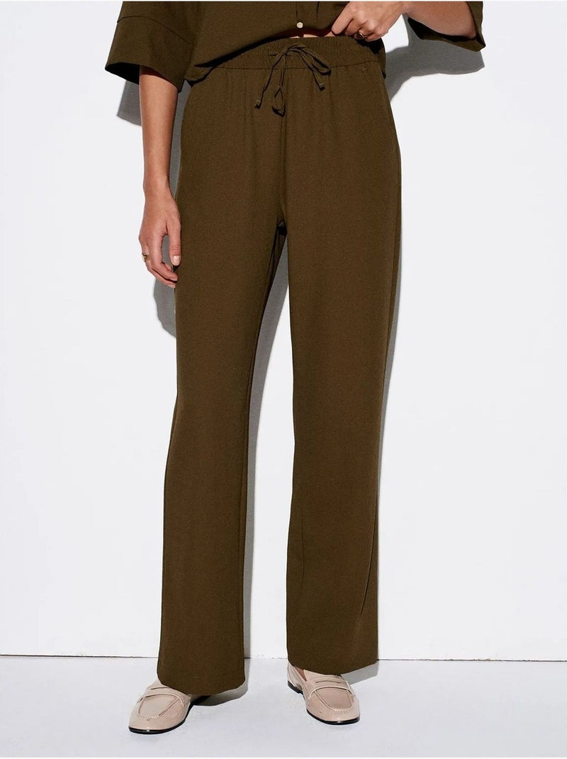 DILVIN Pantalon Large En Crêpe Pour Femme Vert kaki - Kiabi