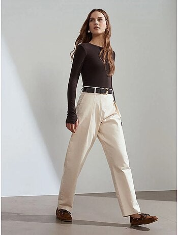 DILVIN Pantalon Large En Gabardine, Taille Haute