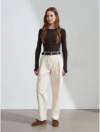 DILVIN Pantalon Large En Gabardine, Taille Haute