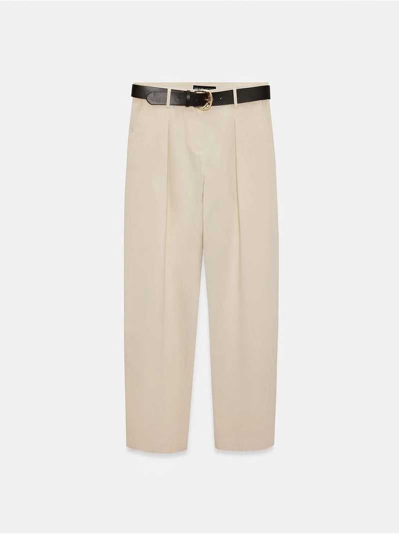 DILVIN Pantalon Large En Gabardine, Taille Haute Crème - Kiabi