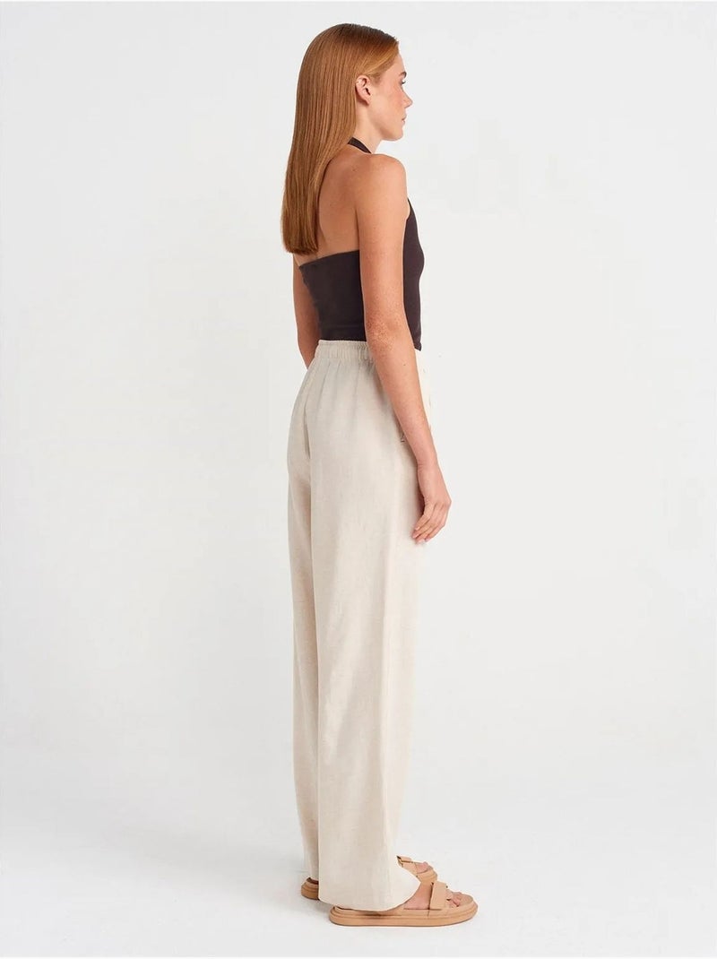 DILVIN Pantalon Large En Mélange De Lin Beige naturel - Kiabi