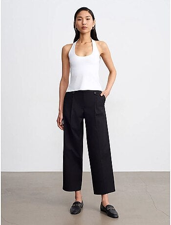 DILVIN Pantalon Large En Popeline De Coton, Taille Haute