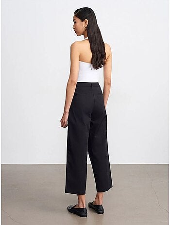 DILVIN Pantalon Large En Popeline De Coton, Taille Haute