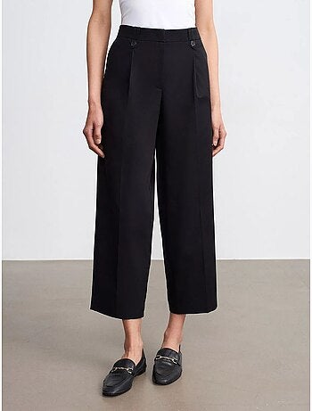 DILVIN Pantalon Large En Popeline De Coton, Taille Haute