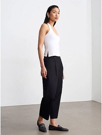 DILVIN Pantalon Large En Popeline De Coton, Taille Haute