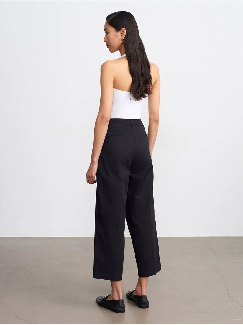 DILVIN Pantalon Large En Popeline De Coton, Taille Haute Noir - Kiabi