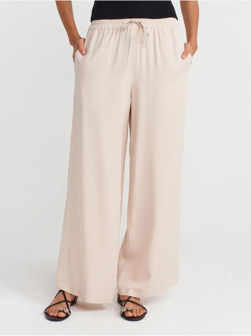 DILVIN Pantalon Large En Tencel À Taille Coulissée Crème - Kiabi