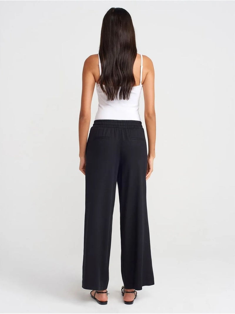 DILVIN Pantalon Large En Tencel À Taille Coulissée Noir - Kiabi