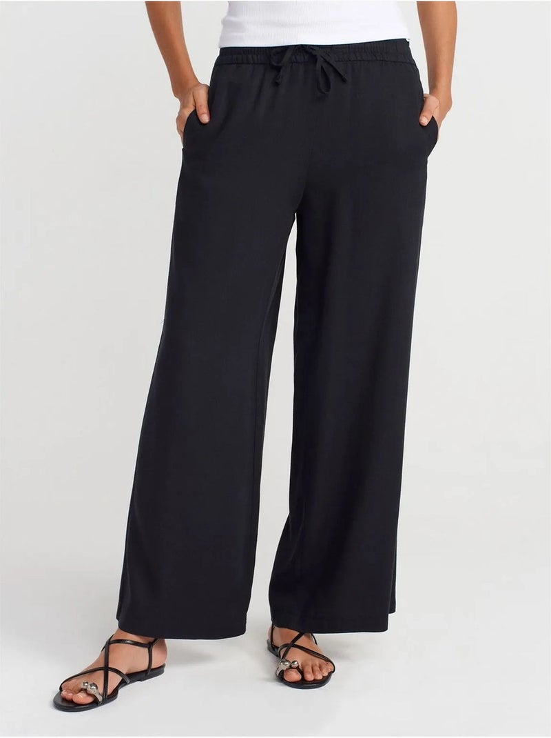 DILVIN Pantalon Large En Tencel À Taille Coulissée Noir - Kiabi