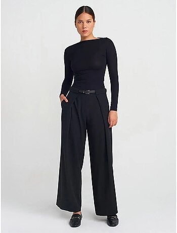 DILVIN Pantalon Large Femme En Crêpe Avec Ceinture