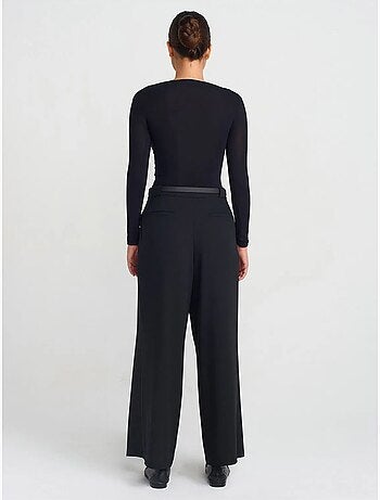 DILVIN Pantalon Large Femme En Crêpe Avec Ceinture