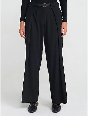 DILVIN Pantalon Large Femme En Crêpe Avec Ceinture