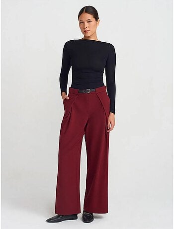 DILVIN Pantalon Large Femme En Crêpe Avec Ceinture