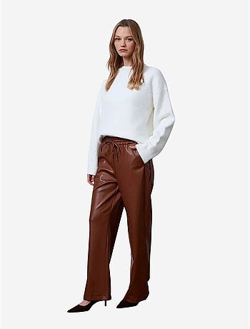 DILVIN Pantalon Large Femme En Similicuir