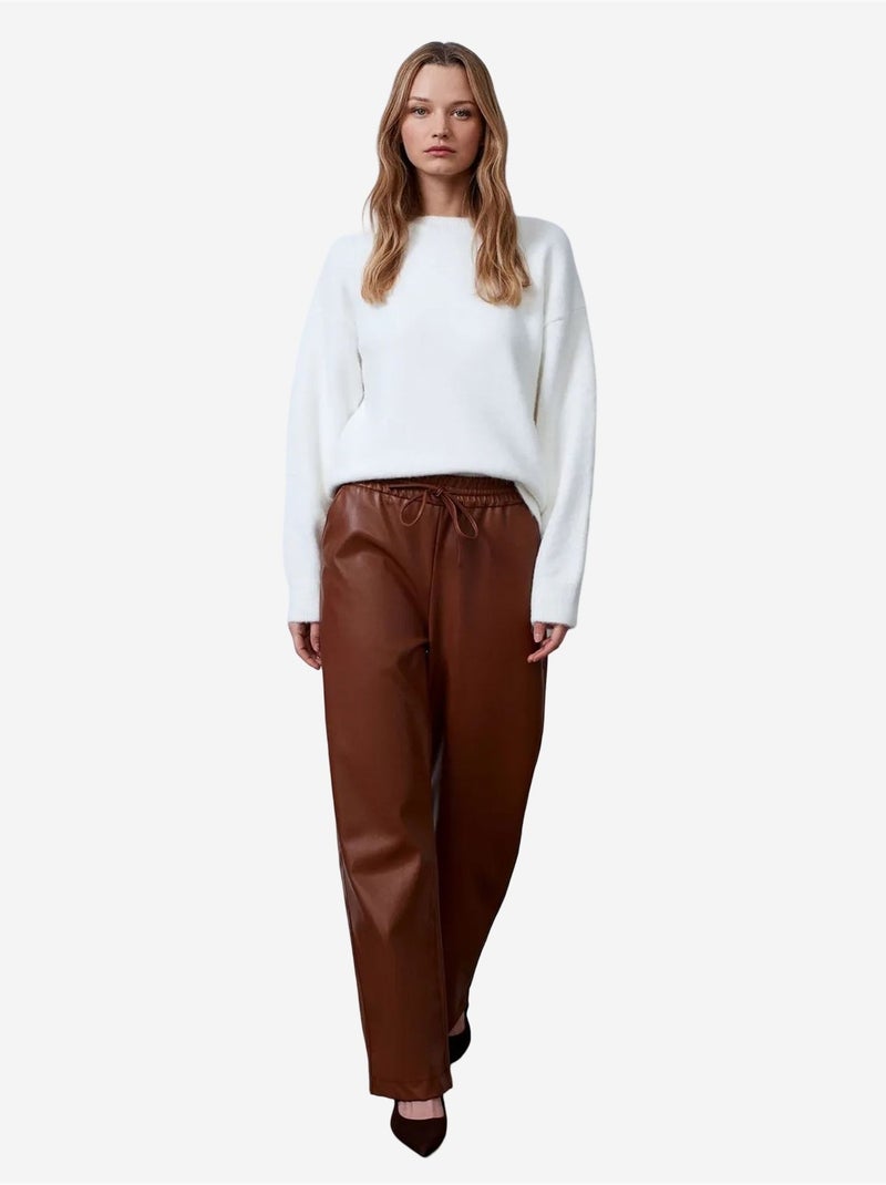 DILVIN Pantalon Large Femme En Similicuir Marron - Kiabi