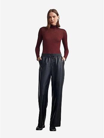 DILVIN Pantalon Large Femme En Similicuir
