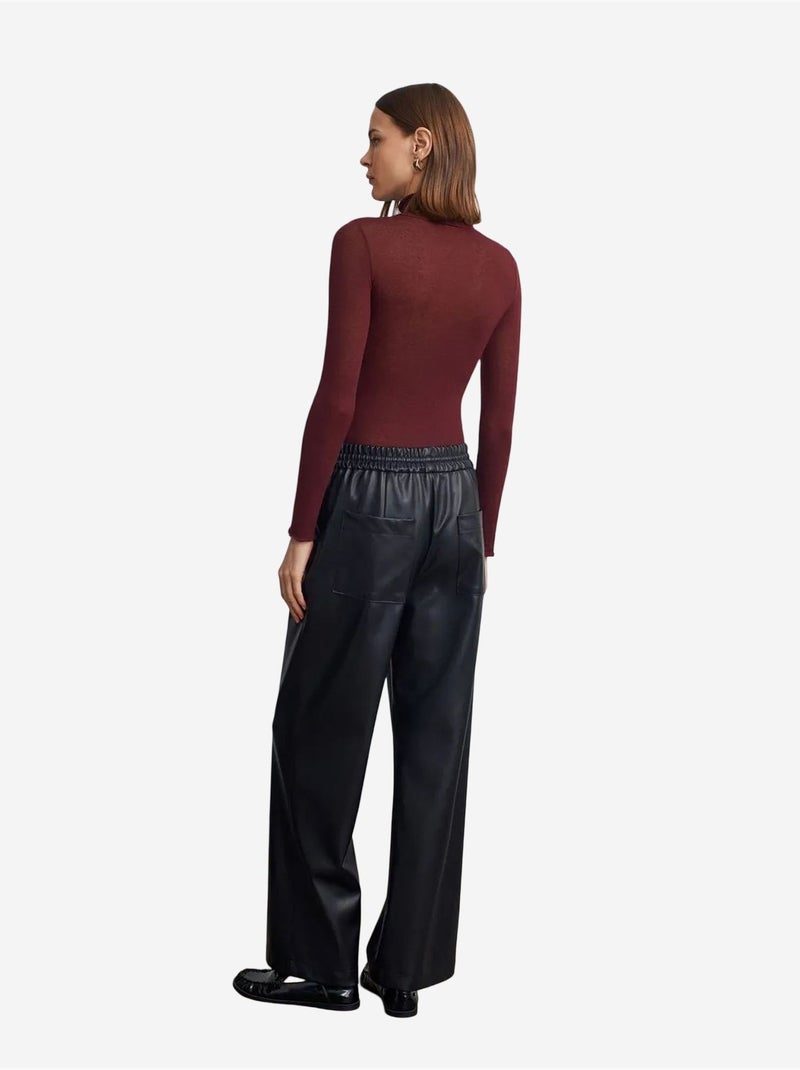DILVIN Pantalon Large Femme En Similicuir Noir - Kiabi