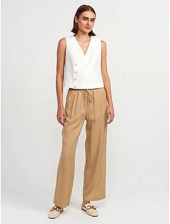 DILVIN Pantalon Large Femme En Tencel Avec Taille À Cordon