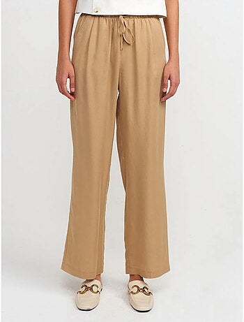 DILVIN Pantalon Large Femme En Tencel Avec Taille À Cordon